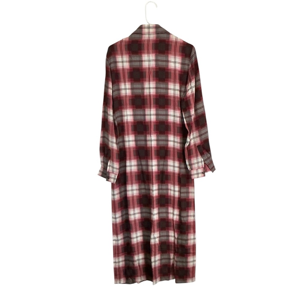 Vintage Celine Burgundy and Cream Plaid Midi Shirt Dress Sz 42 - Picture 6 of 9